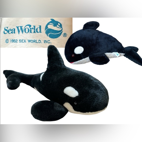 Set of 2 Vintage Sea World Orca Killer Whales Shamu Plushes/Stuffed Animals GUC - Picture 1 of 11